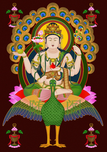 制作孔雀明王画像相纸塑封高清佛像画孔雀大明王菩萨图定制