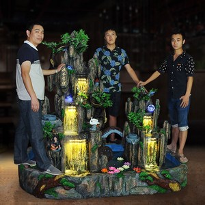大型假山流水喷泉创意客厅招财开业家居装饰品盆景鱼池风水轮摆件