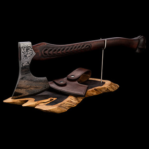 巴西著名刀匠埃尔希斯·布鲁格拉超大号大马士革钢战斧长款战术斧