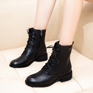 佰莉文正品香阁儿女兆女鞋2020秋秋季新款真皮平底马丁靴加绒短靴