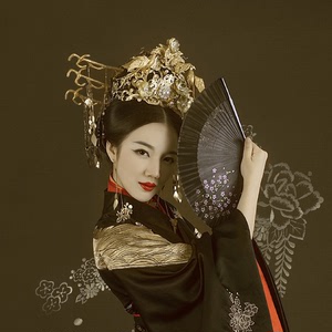 扶摇同款盘子女人坊影楼写真拍照摄影古装凤冠 墨鸾 赤穹皇后头饰