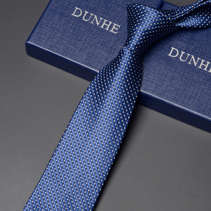 7cm手打领带男士女商务正装韩版职业 新郎结婚 深蓝色碎花条纹潮