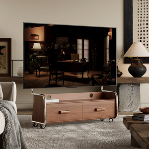 中古风可移动电视柜支架设计师创意客厅复古金属显示器实木挂架
