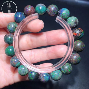 天然澳大利亚黑欧泊手链女火彩蛋白石手串有机宝石炫彩黑澳宝水晶