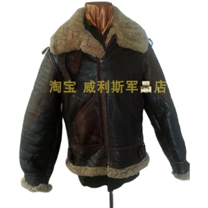 美国复刻二战美军军版款陆航轰炸机b3羊皮毛一体飞行员夹克皮衣