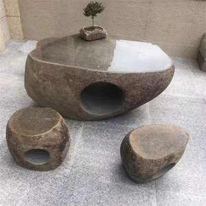 整石桌石凳鹅卵石桌椅凳子石材天然大理石头青石雕户外定制茶几桌