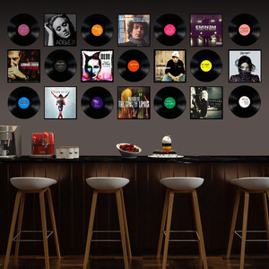 黑胶唱片装饰酒吧墙面贴画咖啡店复古墙饰美发店工业风胶片贴饰