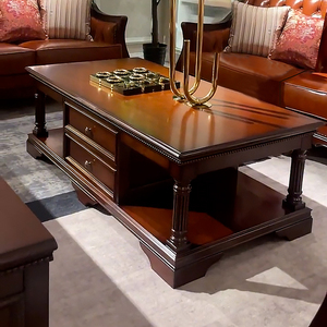 美式实木茶几桌简约客厅欧式复古茶桌小户型沙发边桌胡桃木色高端