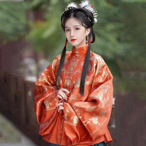 南雅集【林溪鹿】明制秋冬汉服女立领对襟织金加绒上袄,全新仅试