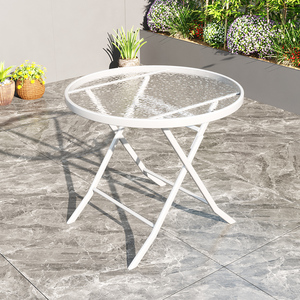 折叠钢化玻璃白色餐桌椅家用圆桌简易小型阳台茶几折叠户外小桌子