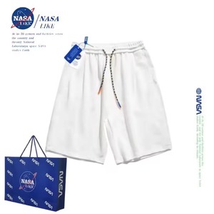 NASA男童休闲运动裤夏季薄款外穿中裤儿童纯棉短裤女童白色五分裤