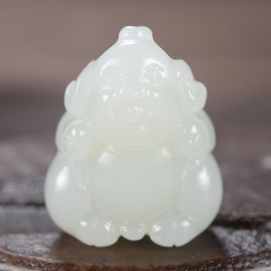 千尺山 新疆和田玉羊脂白玉福猪挂件 十二生肖猪宝宝款吊坠 约5克