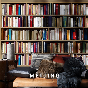 美境书房书籍办公室客厅沙发背景墙纸壁纸立体怀旧仿真书柜3d壁画