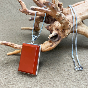 南红方形吊坠s925纯银镶嵌平安无事牌项链玉坠脖颈链女款可订制