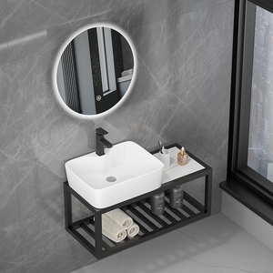 不锈钢挂墙式洗手盆简约小户型浴室柜组合卫生间洗脸池阳台窄宽37