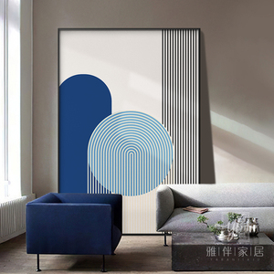 蓝色几何沙发背景墙装饰画大幅落地客厅挂画抽象简约别墅走廊壁画