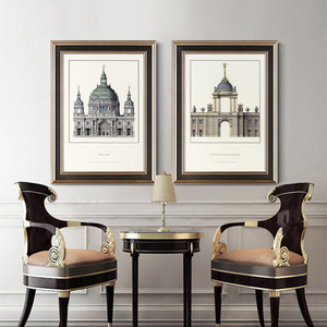 美式建筑风格餐厅装饰画饭厅壁画欧式沙发背景墙画复古城堡画挂画