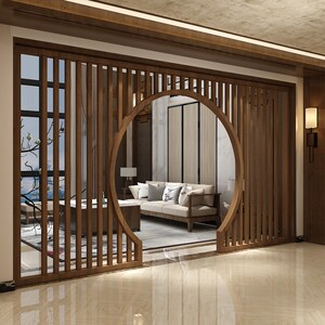 新中式月洞门实木隔断玄关定制仿古弧形圆拱门屏风玄关月亮门客厅