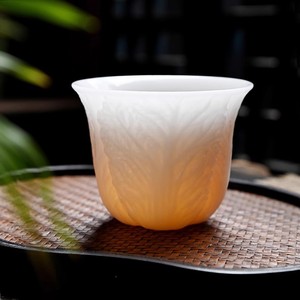 冰种玉瓷百财杯立体浮雕白菜主人杯单杯高端茶杯创意家用礼盒装