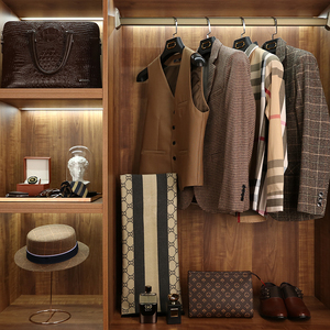 岚笙 样板房衣帽间男士马甲衬衫西服衣柜装饰品男装围巾皮鞋组合
