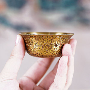 纯铜佛缘供水碗雕刻八吉祥藏传用品家用供水杯