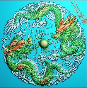 sl-068石雕圆形双龙戏珠圆牌木雕精雕图浮雕石雕灰度图jdpbmp雕刻