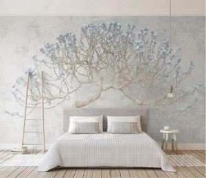 一棵树开花电视背景墙壁纸中式3d壁画卧室客厅沙发装饰影视墙画布