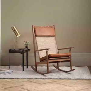 丹麦实木摇椅阳台客厅午睡躺椅子设计师款靠背逍遥椅复古藤编藤椅