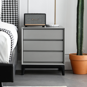 意式极简床头柜简约现代实木北欧免安装灰色卧室抽屉式收纳床边柜