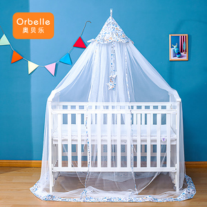 婴儿床蚊帐全罩式通用免打孔带支架杆公主风蒙古包儿童落地防蚊罩