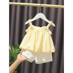 巴拉巴柆婴儿女宝宝夏装套装一岁女童吊带裙0洋气3小童夏季两件夏