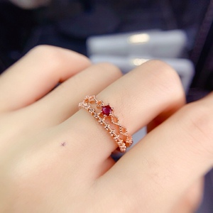天然红宝石戒指女 s925银简约精致小清新款女戒 日韩系活口设计