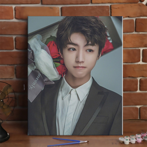 减压油画tfboys王俊凯diy数字填色油彩画卧室手绘装饰画明星