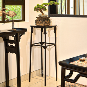 苏素宋氏家具紫光檀听琴图花架黑酸枝木客厅中式高足花几禅意香几