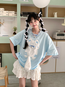Mdada 原创甜美日系可爱刺绣短袖T恤女夏季卡通奶fufu猫咪少女t恤
