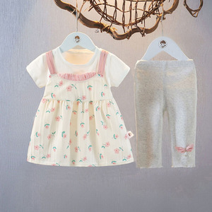 巴拉巴柆女童夏装女宝宝短袖公主裙套装0-1-3岁婴儿衣服2两件套夏