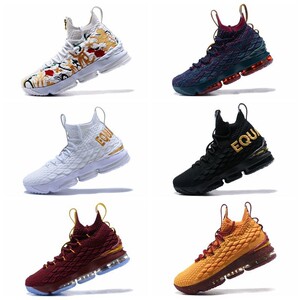 詹姆斯15代气垫篮球鞋黑银女鞋香槟花卉lbj骑士联名战靴高帮男鞋