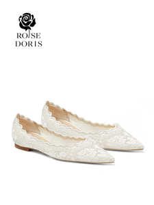 Rose Doris婚鞋女平底白色蕾丝主婚纱新娘鞋孕妇可穿不累脚单鞋女