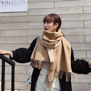 现货明星同款霍思燕羊绒围巾黑灰白红女士披肩双面保暖围脖