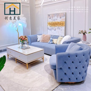 湖蓝色沙发布艺
