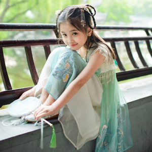 西子问 汉服女童夏装儿童礼服汉服襦裙古装超仙小女孩连衣裙碧落