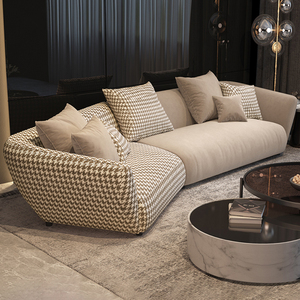 轻奢后现代北欧休闲网红款金属布艺复古格子千鸟格沙发椅52人付款