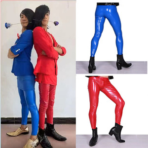 蓝色妖姬紧身裤裤子皮小浪同款皮裤男式镜面漆皮裤红色衣服男全套