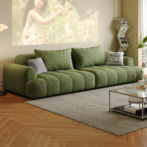 世纪大师复古风猫抓布沙发客厅科技绒布沙发侘寂风绿色钢琴键沙发