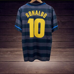复古版国际米兰球衣97-98国米客场短袖10号罗纳尔多 巴乔足球服
