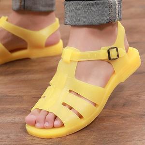 老式凉鞋男款夏季新款外穿时尚平底防滑塑料黄金凉拖鞋老式黄色胶