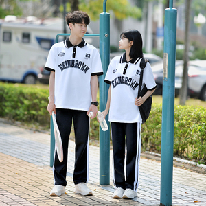 韩版Polo领短袖班服初中生夏季套装学院风中小学生运动会校服定制