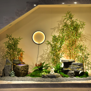 楼梯下流水造景室内公司别墅仿真绿植景观仿真竹子新中式装饰摆件