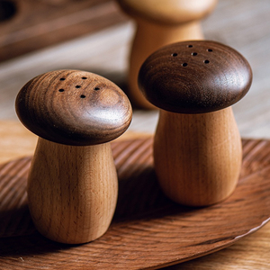 创意复古蘑菇牙签盒家用高颜值胡桃木质精致可爱中式古风轻奢摆件