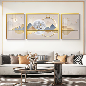 新中式客厅装饰画大气简约沙发背景墙挂画背有靠山卧室床头墙壁画